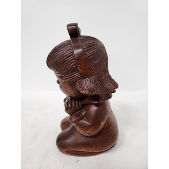 Vintage Hand Carved Wood Praying Girl Figurine Statue Religious Display Decor - Picture 3 of 7